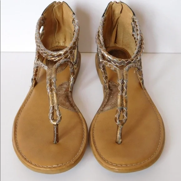 Born b.o.c. Bronze Gold Silver Strappy Braid Gladiator Sandals - Picture 3 of 8